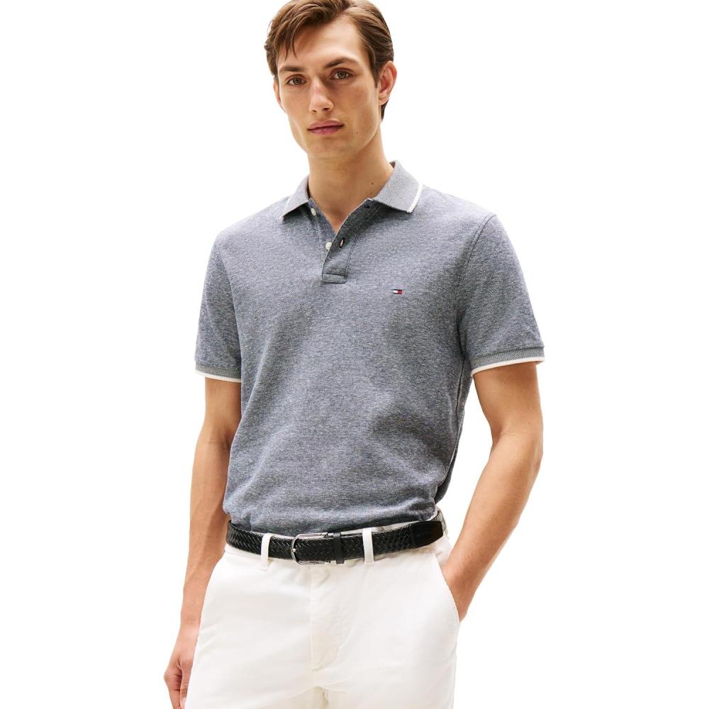 imageTommy Hilfiger Mens Short Sleeve Linen Polo Shirts in Regular FitDesert Sky