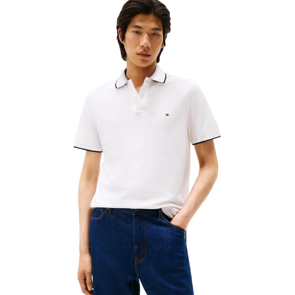 imageTommy Hilfiger Mens Short Sleeve Linen Polo Shirts in Regular FitWhite
