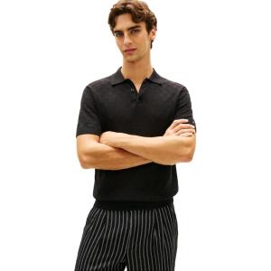 Tommy Hilfiger Men’s Lightweight Cotton Textured Knit Short Sleeve Polo Shirt(Black)