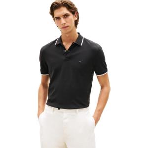 Tommy Hilfiger Men’s Short Sleeve Casual Polo Shirts in Regular Fit with Contrast Collar and Cuff Designs(Black)