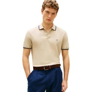 Tommy Hilfiger Men’s Short Sleeve Casual Polo Shirts in Regular Fit with Contrast Collar and Cuff Designs(Sandalwood)