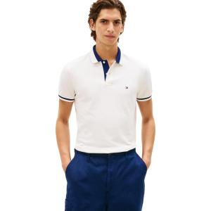 Tommy Hilfiger Men’s Short Sleeve Casual Polo Shirts in Regular Fit with Stretch and Contrast Collar Designs(Ivory Petal)