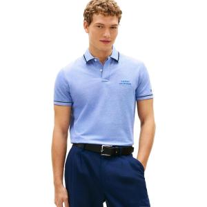 Tommy Hilfiger Men’s Short Sleeve Casual Polo Shirts in Regular Fit with Two-Tone Collar and Cuff Designs(Regal Blue / White)