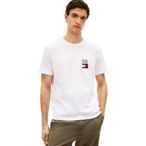 Tommy Hilfiger Men’s Short Sleeve Cotton Graphic T-Shirts with Embroidered Flag Logo Design(White)