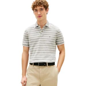 Tommy Hilfiger Men’s Short Sleeve Linen Polo Shirts in Regular Fit(Dark Artichoke / White)