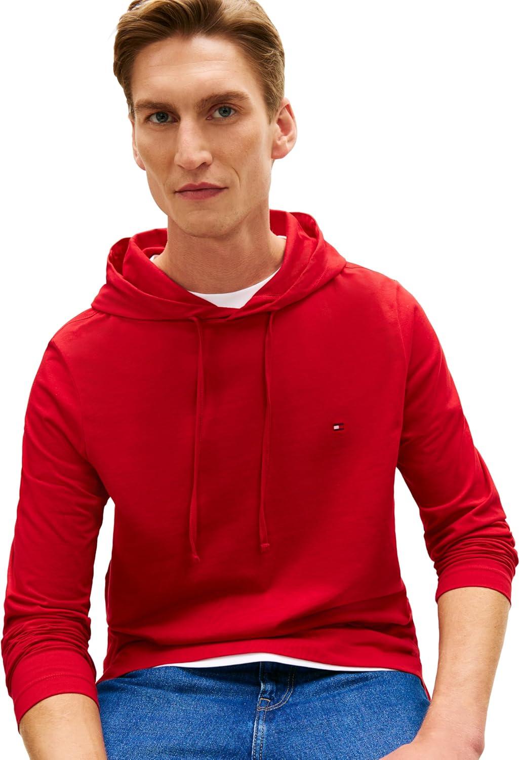 imageTommy Hilfiger Mens Lightweight Long Sleeve Pullover HoodieMedium Red