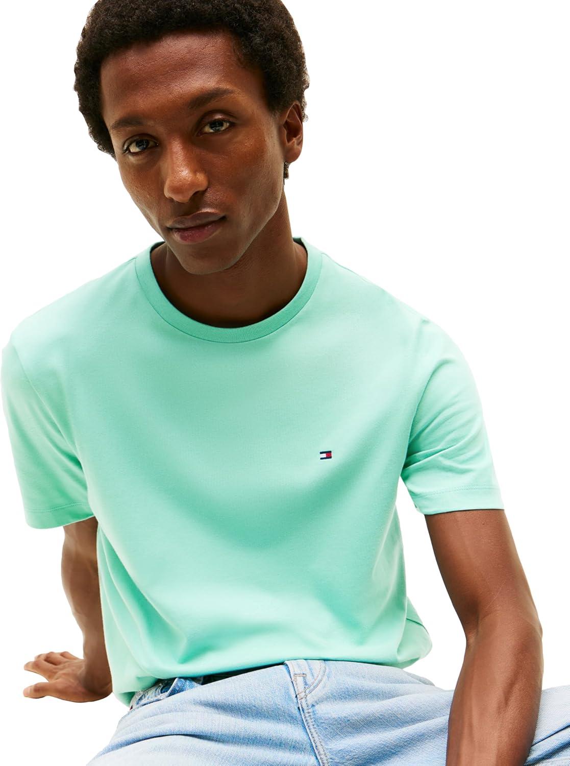 imageTommy Hilfiger Mens Short Sleeve Cotton Crewneck TShirts in Regular FitArctic Aqua