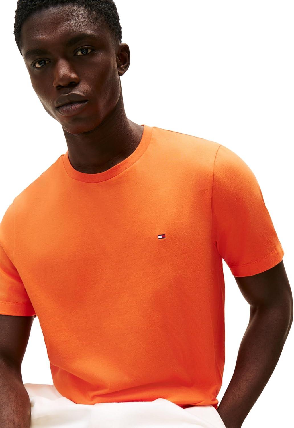 imageTommy Hilfiger Mens Short Sleeve Cotton Crewneck TShirts in Regular FitBrilliant Orange