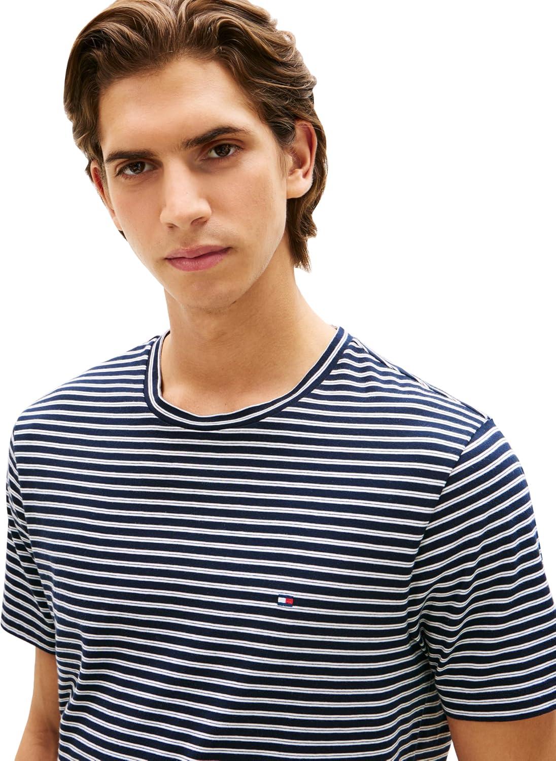 imageTommy Hilfiger Mens Short Sleeve Cotton Crewneck TShirts in Regular FitDesert Sky Ecru Stripe