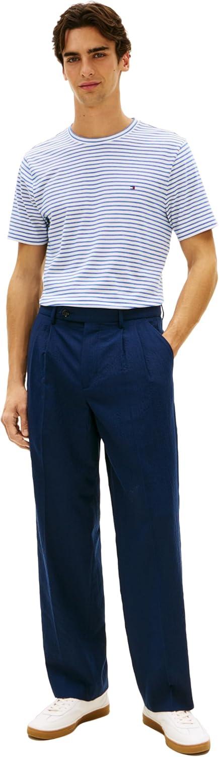 imageTommy Hilfiger Mens Short Sleeve Cotton Crewneck TShirts in Regular FitWhite Regal Blue Stripe