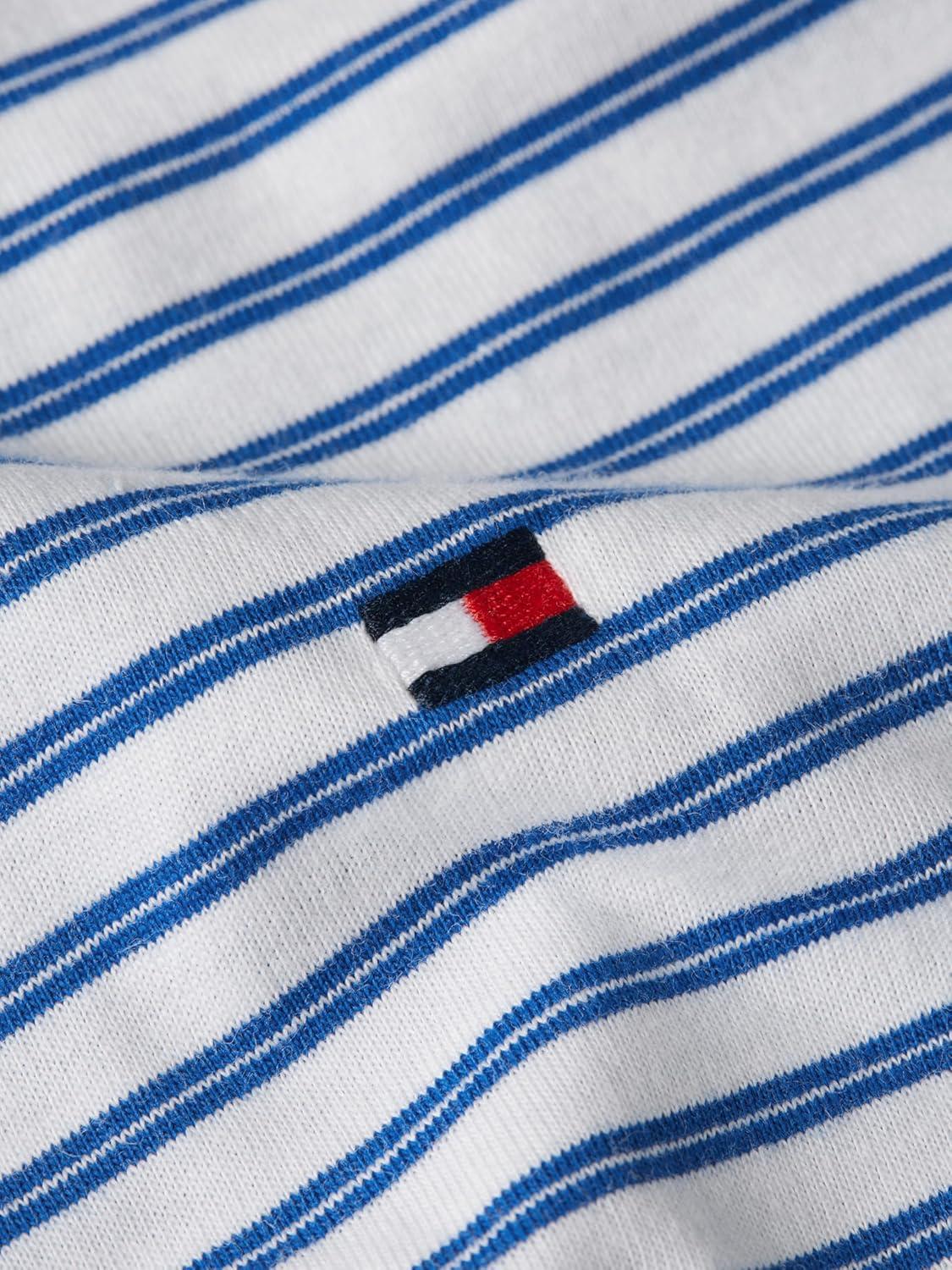 imageTommy Hilfiger Mens Short Sleeve Cotton Crewneck TShirts in Regular FitWhite Regal Blue Stripe
