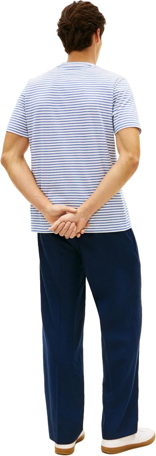 imageTommy Hilfiger Mens Short Sleeve Cotton Crewneck TShirts in Regular FitWhite Regal Blue Stripe