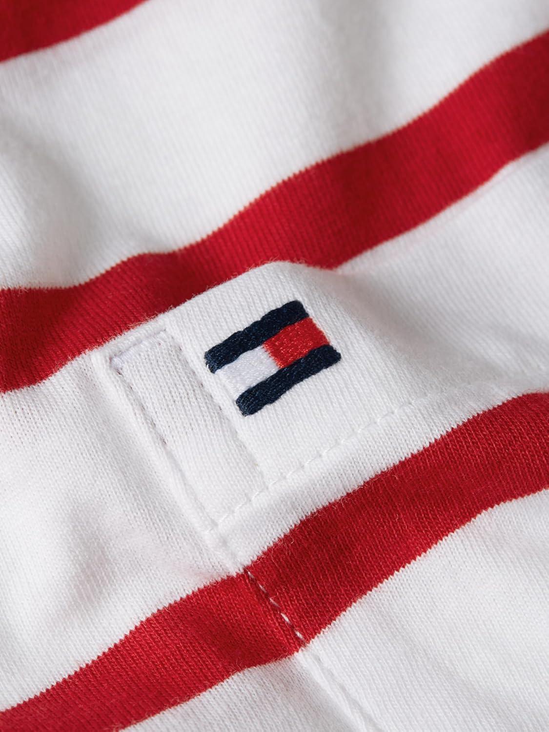 imageTommy Hilfiger Mens Short Sleeve Cotton Crewneck TShirts with Pocket in Regular FitEcru Medium Red Stripe