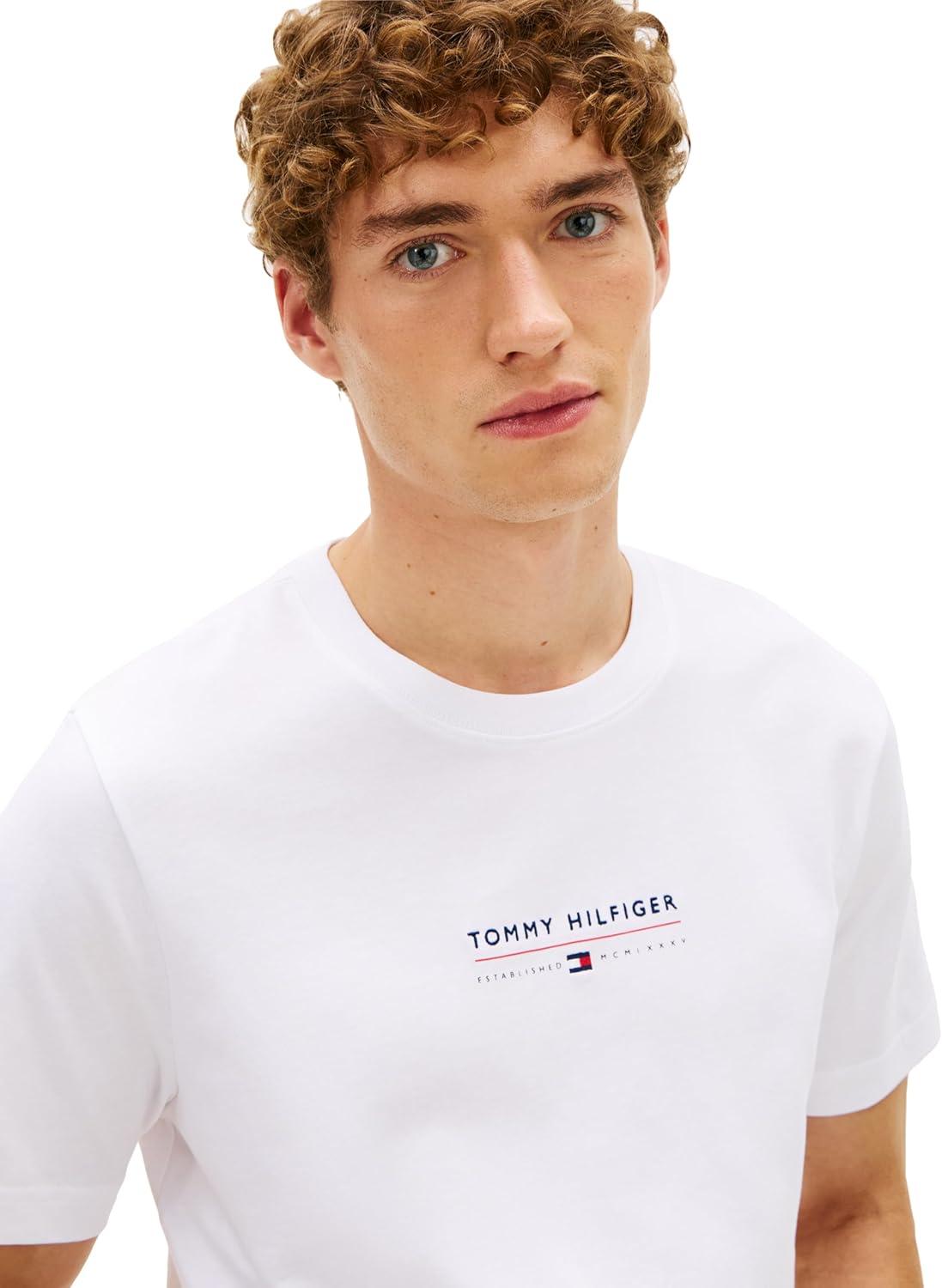 imageTommy Hilfiger Mens Short Sleeve Cotton Graphic TShirts with Embroidered Logo amp Flag GraphicWhite
