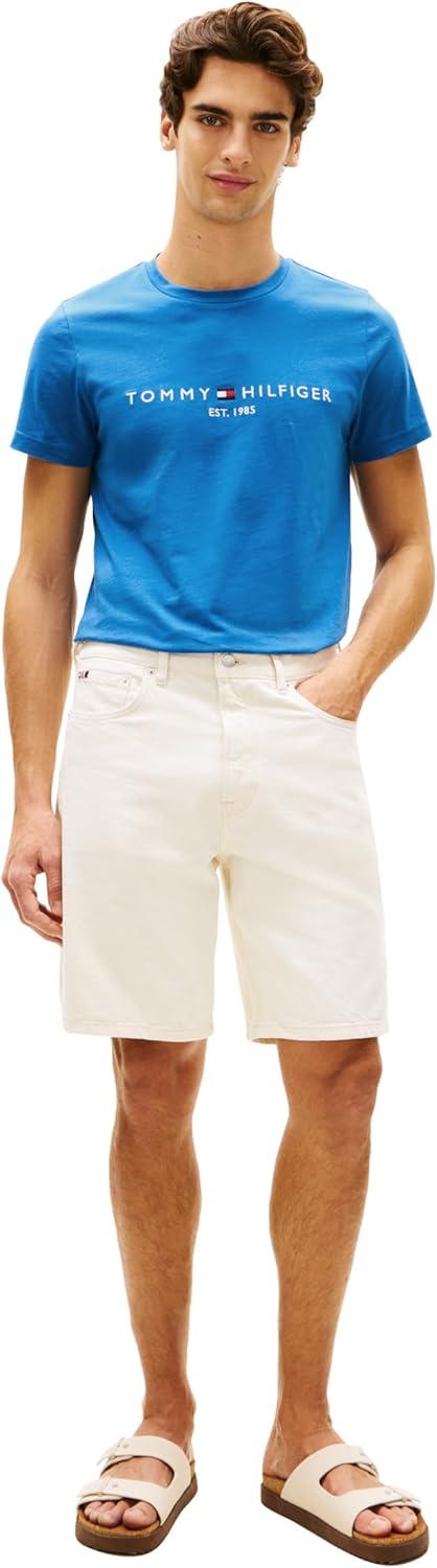 imageTommy Hilfiger Mens Short Sleeve Cotton Graphic TShirts with Embroidered LogoBlue Orbit