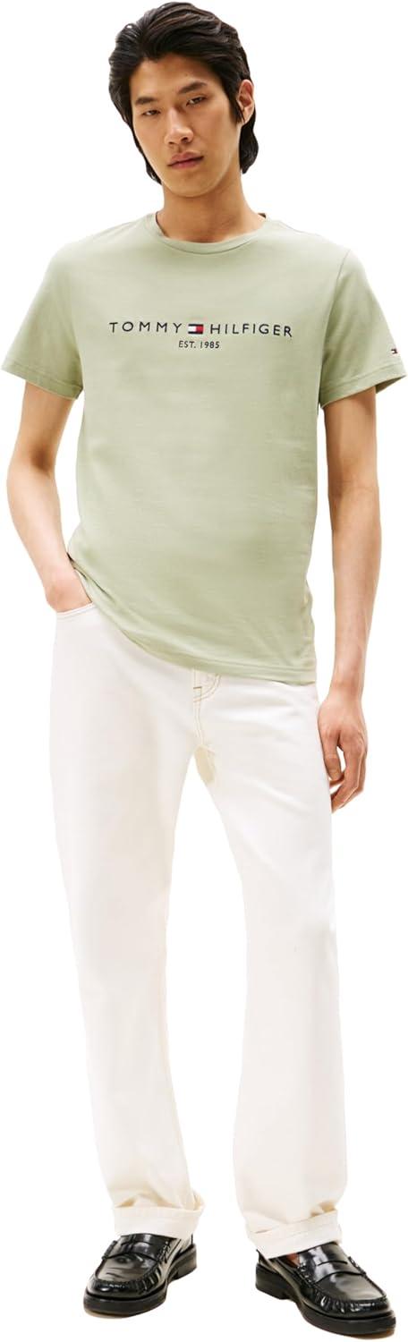 imageTommy Hilfiger Mens Short Sleeve Cotton Graphic TShirts with Embroidered LogoEarth Sage