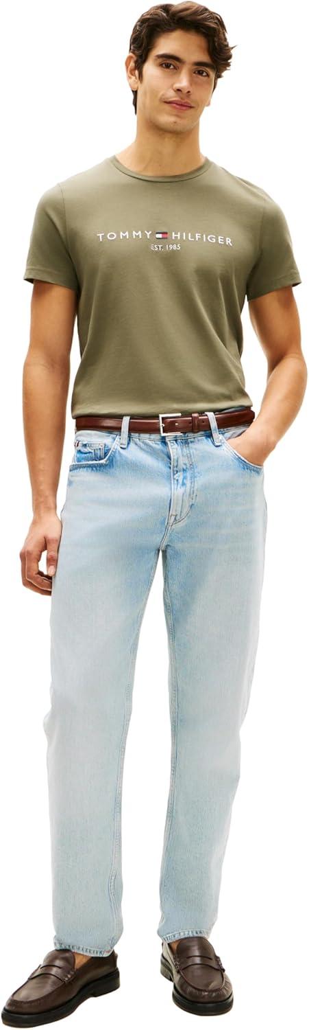 imageTommy Hilfiger Mens Short Sleeve Cotton Graphic TShirts with Embroidered LogoGhost Fern