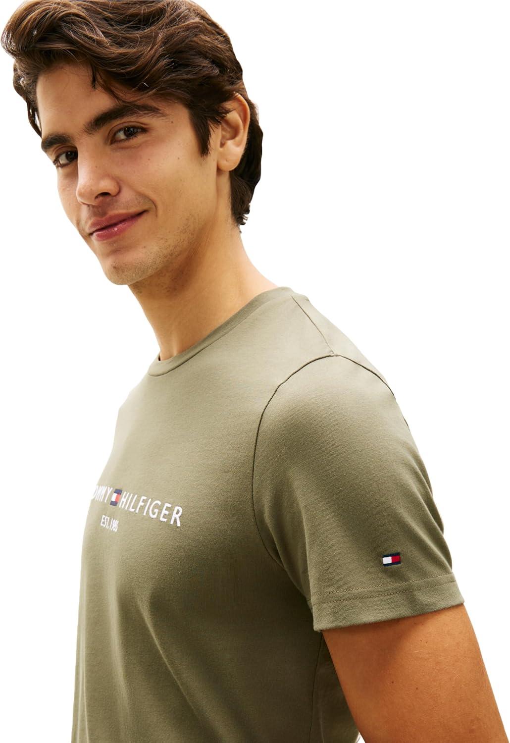imageTommy Hilfiger Mens Short Sleeve Cotton Graphic TShirts with Embroidered LogoGhost Fern