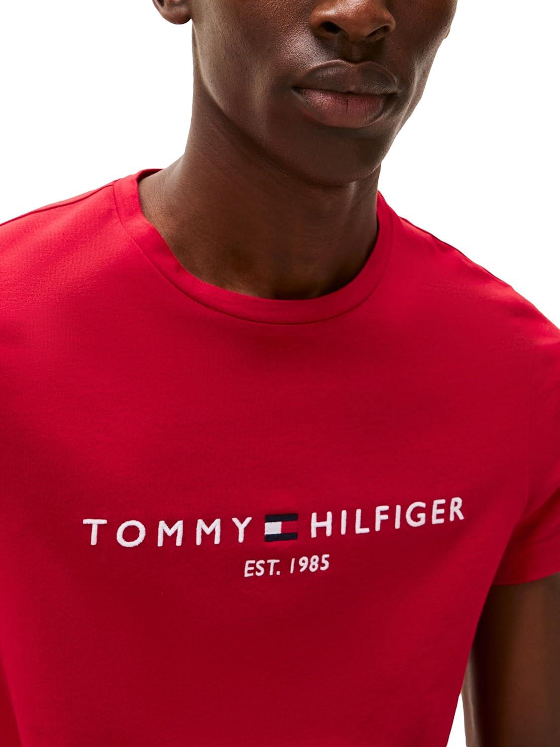 imageTommy Hilfiger Mens Short Sleeve Cotton Graphic TShirts with Embroidered LogoMedium Red