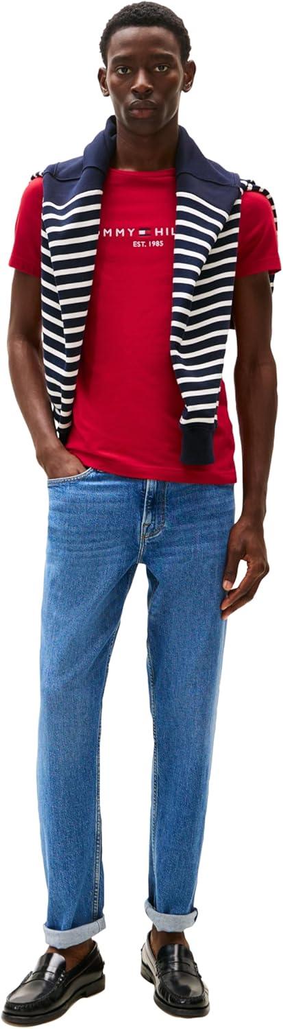 imageTommy Hilfiger Mens Short Sleeve Cotton Graphic TShirts with Embroidered LogoMedium Red