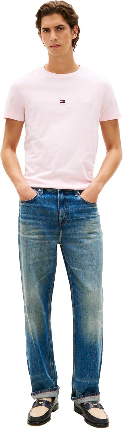 imageTommy Hilfiger Mens Short Sleeve Cotton Graphic TShirts with Embroidered LogoPink Lily