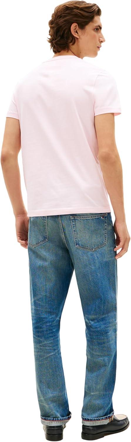 imageTommy Hilfiger Mens Short Sleeve Cotton Graphic TShirts with Embroidered LogoPink Lily