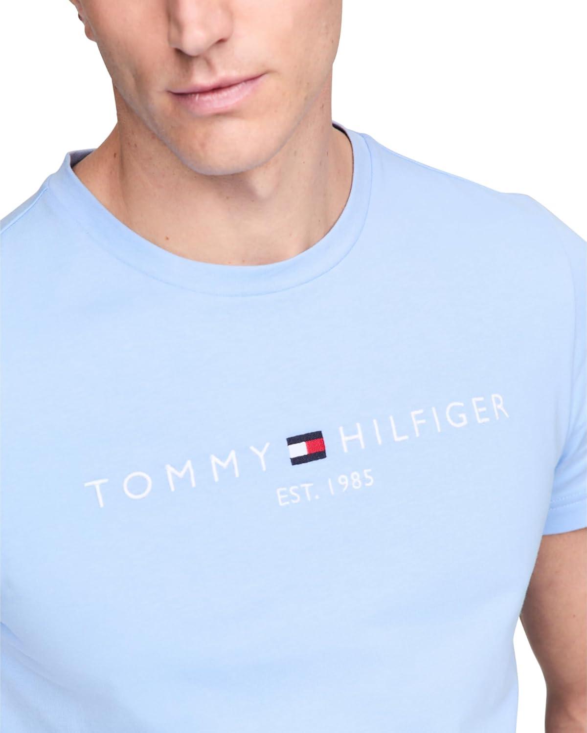 imageTommy Hilfiger Mens Short Sleeve Cotton Graphic TShirts with Embroidered LogoVessel Blue