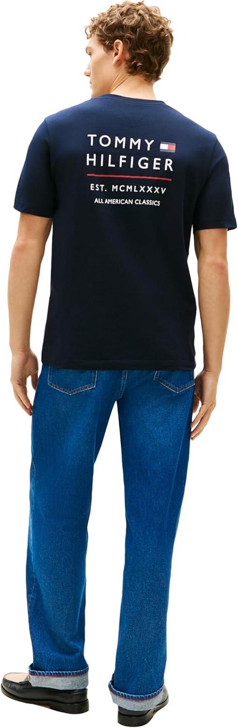 imageTommy Hilfiger Mens Short Sleeve Cotton Graphic TShirts with Embroidered Stacked GraphicDesert Sky