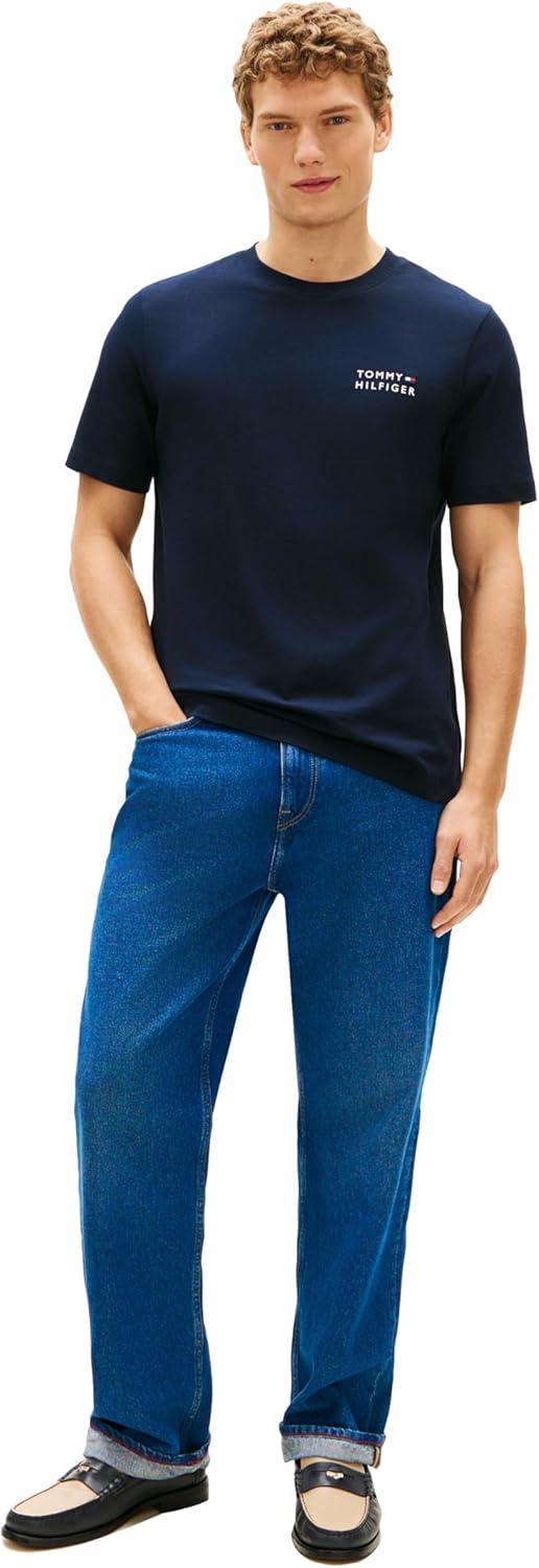 imageTommy Hilfiger Mens Short Sleeve Cotton Graphic TShirts with Embroidered Stacked GraphicDesert Sky