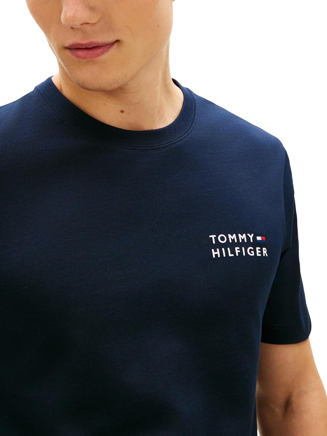 imageTommy Hilfiger Mens Short Sleeve Cotton Graphic TShirts with Embroidered Stacked GraphicDesert Sky
