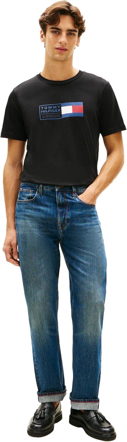 imageTommy Hilfiger Mens Short Sleeve Cotton Graphic TShirts with Printed Flag Graphic Also Available in Big and TallBlack