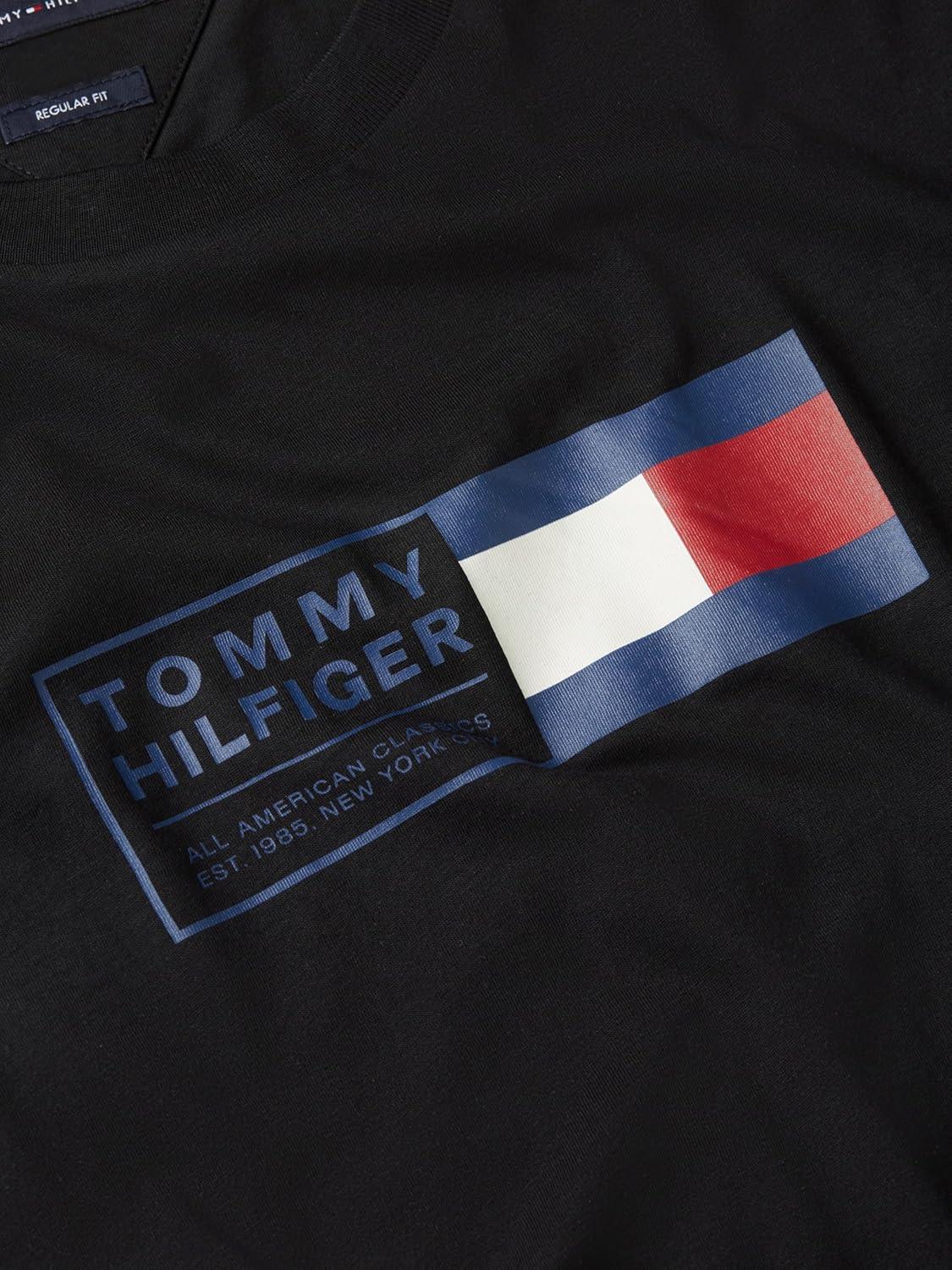 imageTommy Hilfiger Mens Short Sleeve Cotton Graphic TShirts with Printed Flag Graphic Also Available in Big and TallBlack