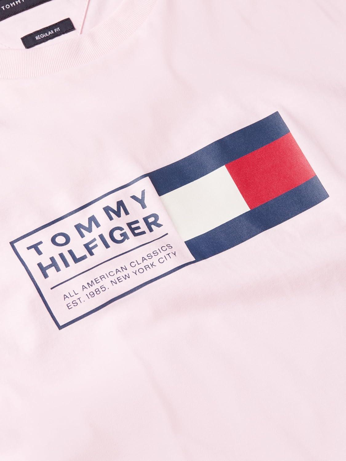 imageTommy Hilfiger Mens Short Sleeve Cotton Graphic TShirts with Printed Flag Graphic Also Available in Big and TallPink Lily