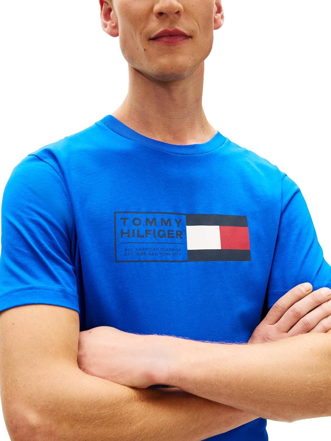 imageTommy Hilfiger Mens Short Sleeve Cotton Graphic TShirts with Printed Flag Graphic Also Available in Big and TallRegal Blue