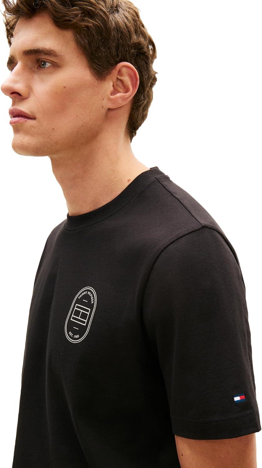 imageTommy Hilfiger Mens Short Sleeve Cotton Graphic TShirts with Printed Flag LogoBlack