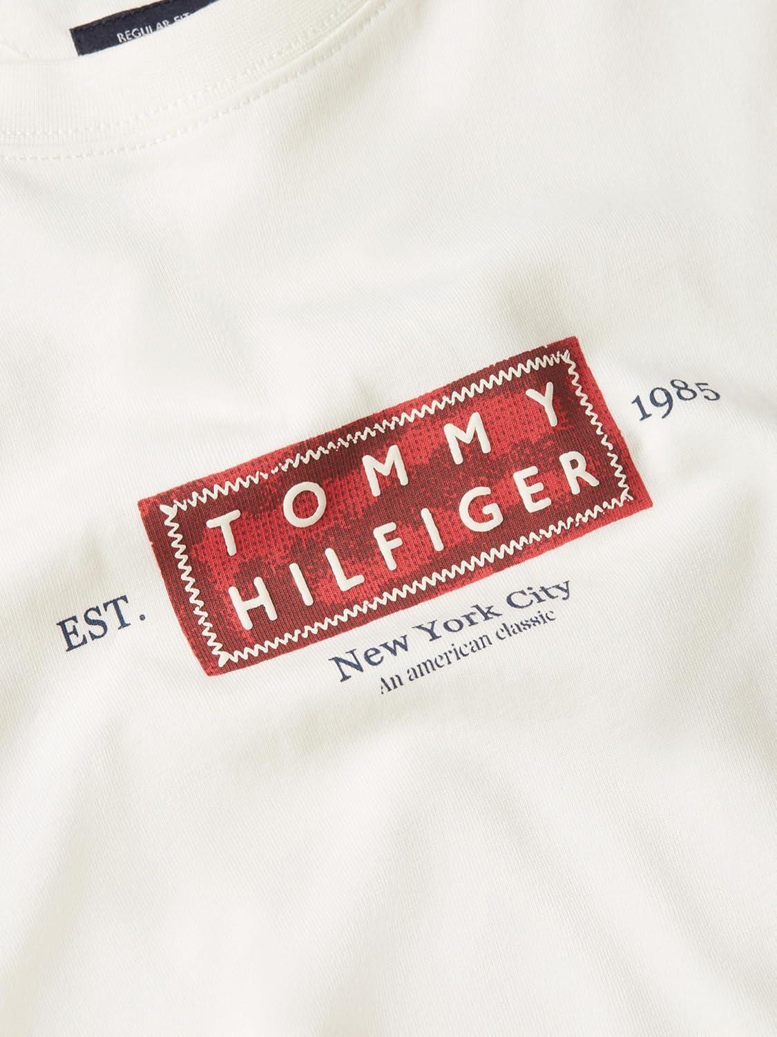 imageTommy Hilfiger Mens Short Sleeve Cotton Graphic TShirts with Printed Heritage Label DesignIvory Petal