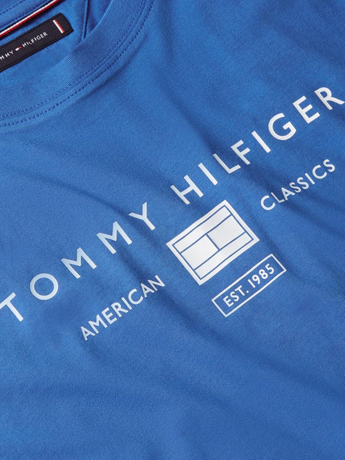 imageTommy Hilfiger Mens Short Sleeve Cotton Graphic TShirts with Printed Stacked Chest Graphic Also Available in Big and TallBlue Orbit