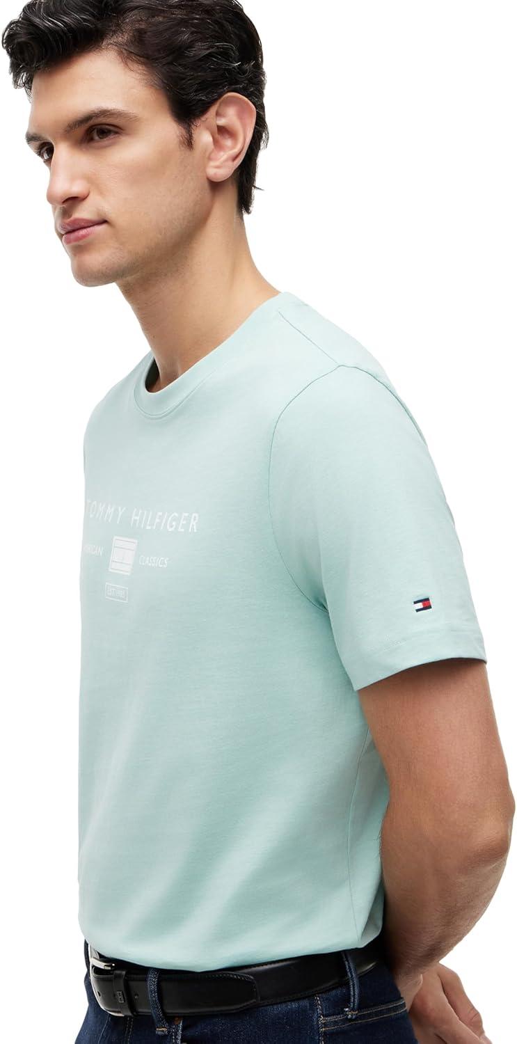 imageTommy Hilfiger Mens Short Sleeve Cotton Graphic TShirts with Printed Stacked Chest Graphic Also Available in Big and TallCrushed Mint