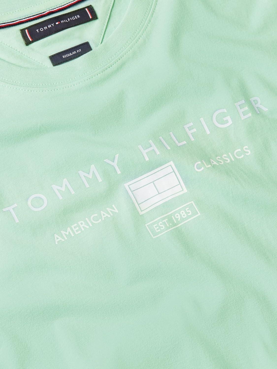 imageTommy Hilfiger Mens Short Sleeve Cotton Graphic TShirts with Printed Stacked Chest Graphic Also Available in Big and TallCrushed Mint