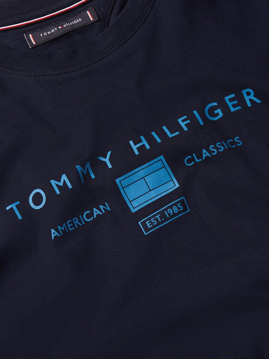 imageTommy Hilfiger Mens Short Sleeve Cotton Graphic TShirts with Printed Stacked Chest Graphic Also Available in Big and TallDesert Sky