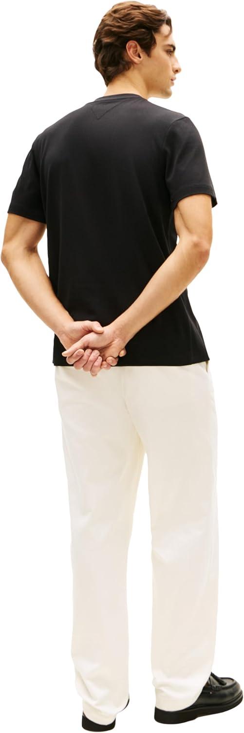 imageTommy Hilfiger Mens Short Sleeve Pique Cotton TShirts with Pocket and Contrast Stripe DesignBlack