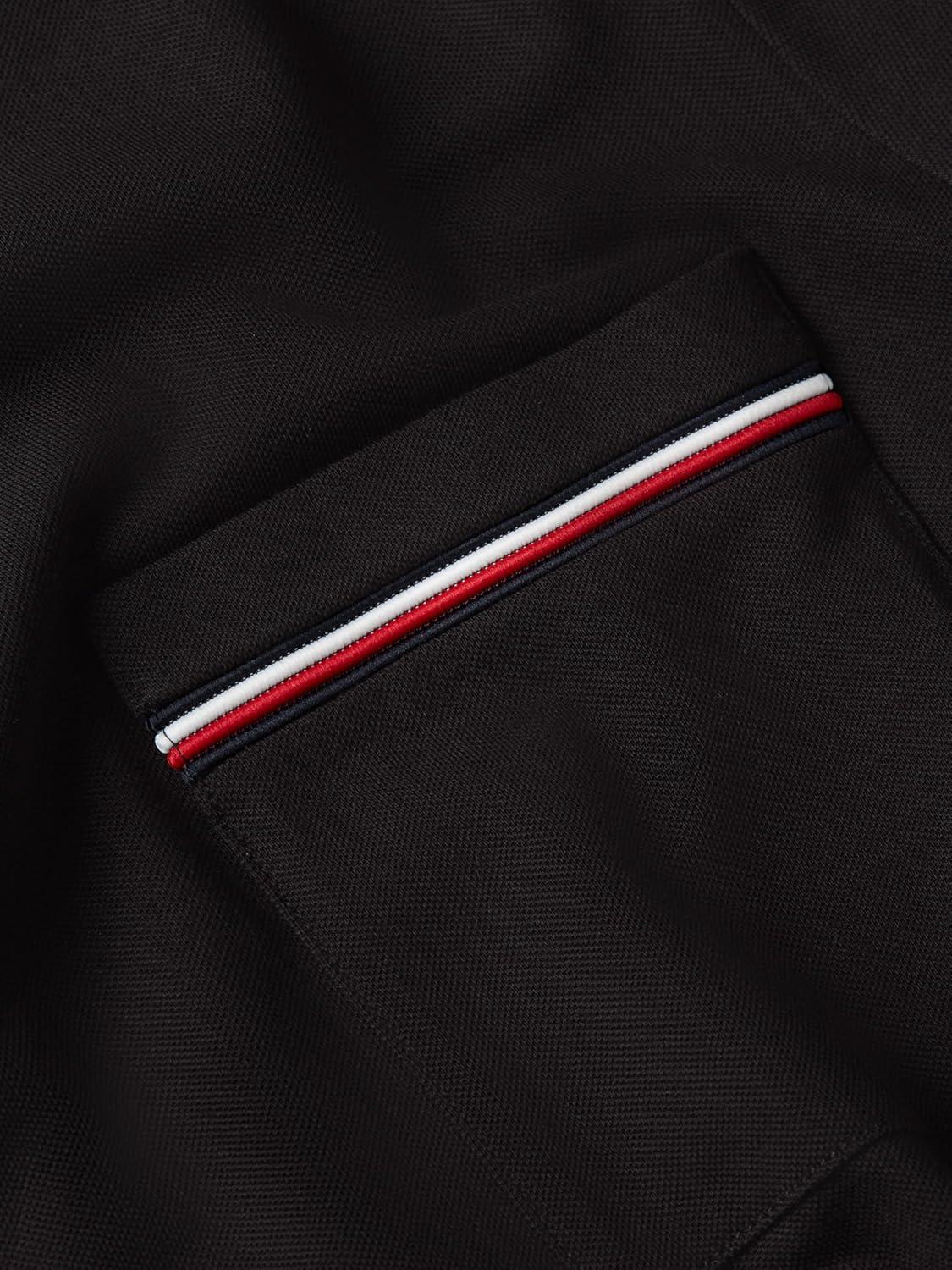 imageTommy Hilfiger Mens Short Sleeve Pique Cotton TShirts with Pocket and Contrast Stripe DesignBlack