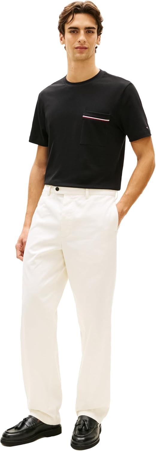 imageTommy Hilfiger Mens Short Sleeve Pique Cotton TShirts with Pocket and Contrast Stripe DesignBlack