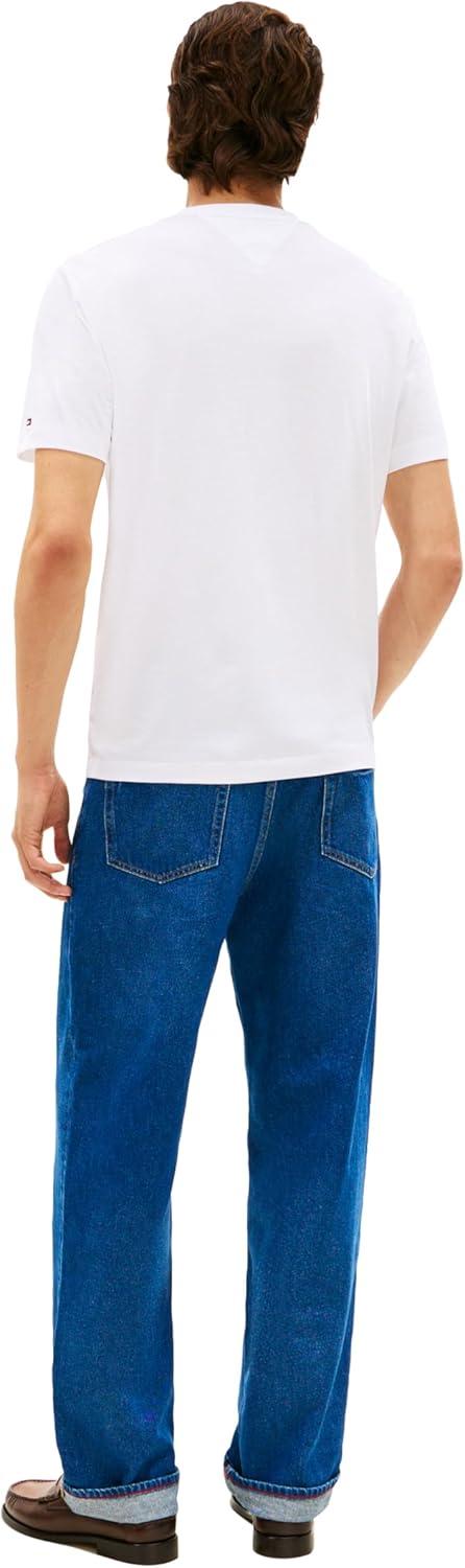imageTommy Hilfiger Mens Short Sleeve Pique Cotton TShirts with Pocket and Contrast Stripe DesignWhite