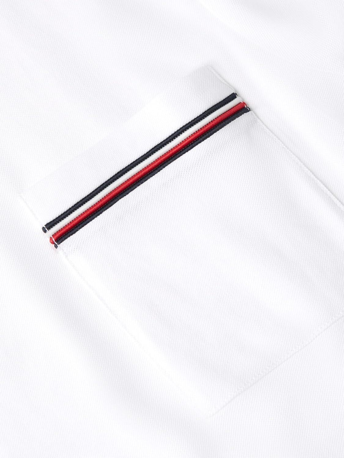 imageTommy Hilfiger Mens Short Sleeve Pique Cotton TShirts with Pocket and Contrast Stripe DesignWhite