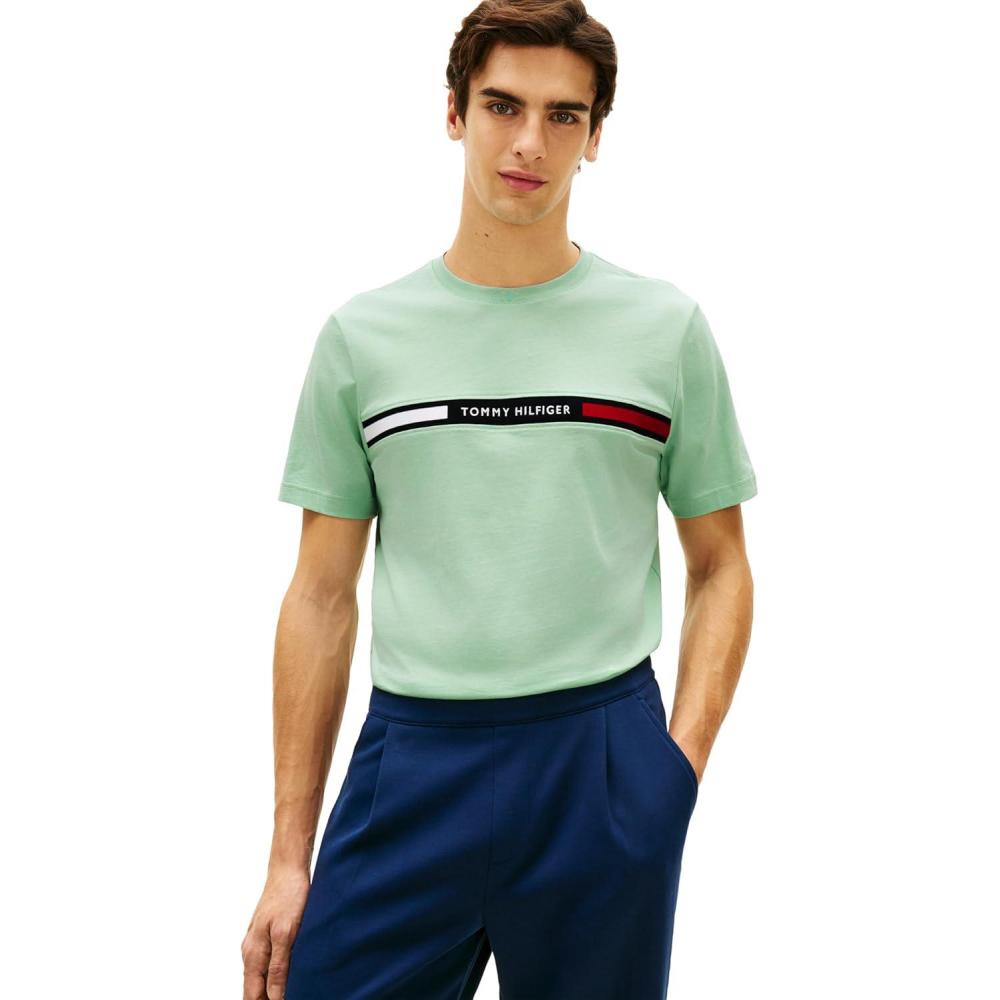 imageTommy Hilfiger Mens Short Sleeve Cotton Graphic TShirts with Chest Logo DesignsCrushed Mint