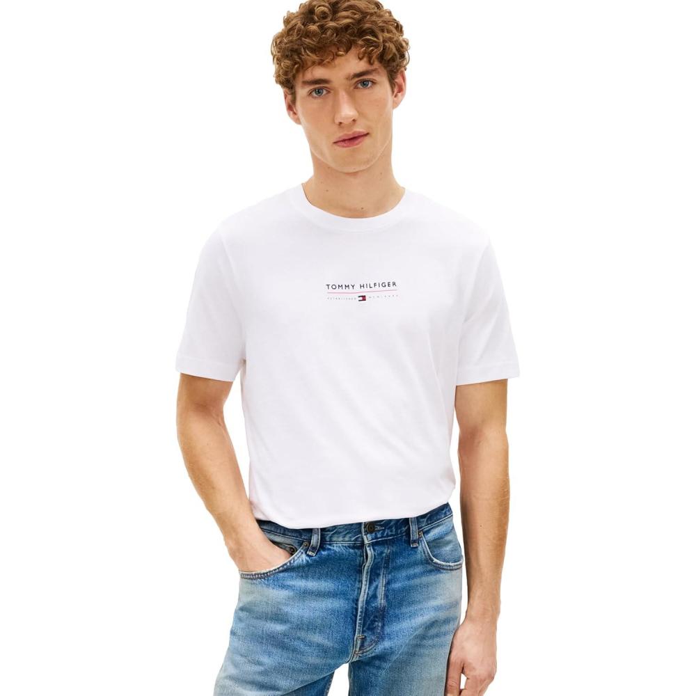 imageTommy Hilfiger Mens Short Sleeve Cotton Graphic TShirts with Embroidered Logo amp Flag GraphicWhite
