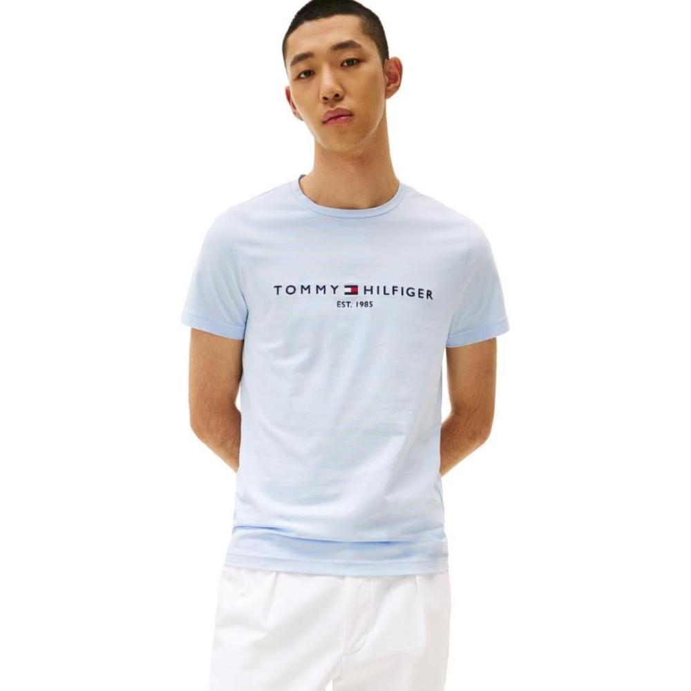 imageTommy Hilfiger Mens Short Sleeve Cotton Graphic TShirts with Embroidered LogoBreezy Blue