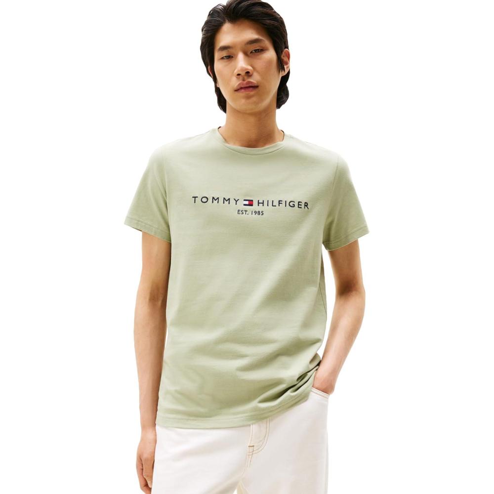 imageTommy Hilfiger Mens Short Sleeve Cotton Graphic TShirts with Embroidered LogoEarth Sage