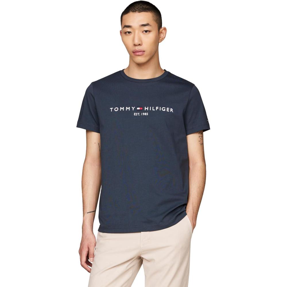imageTommy Hilfiger Mens Short Sleeve Cotton Graphic TShirts with Embroidered LogoMilitary Denim